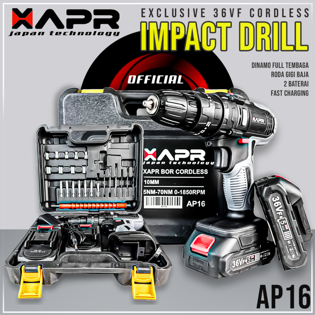 Jual APR JAPAN Bor Cordless Baterai 36V Impact Drill Tembok Beton Besi
