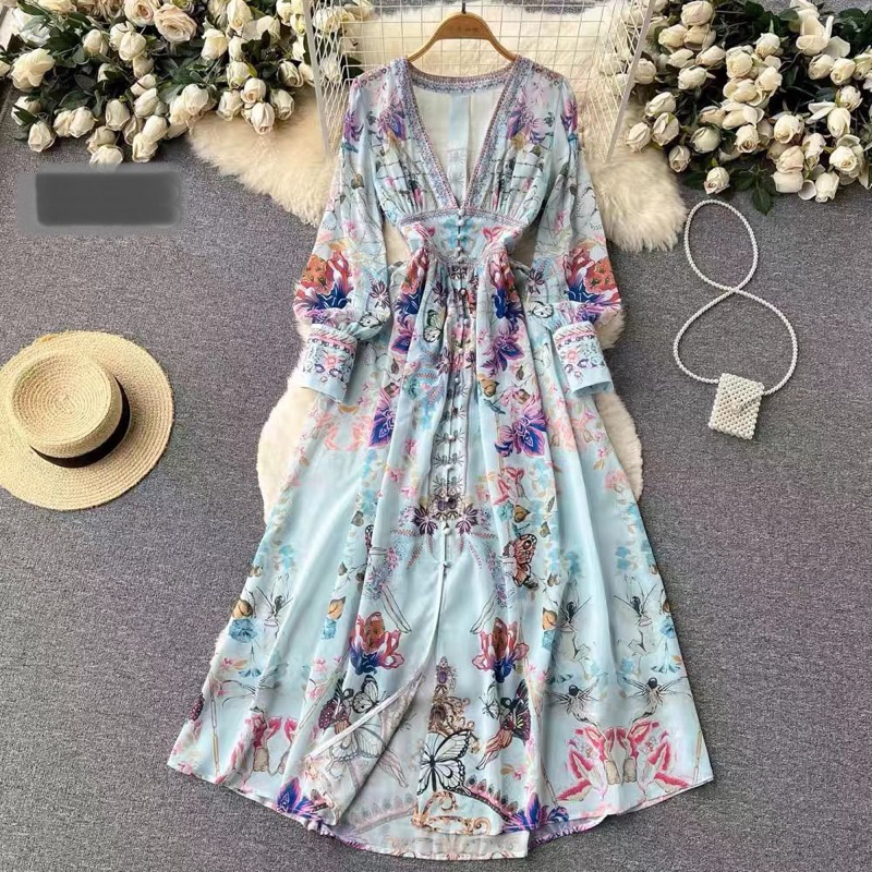 Jual Maliha Dress Floral Korean Vintage Summer Spring Feminim Beach ...