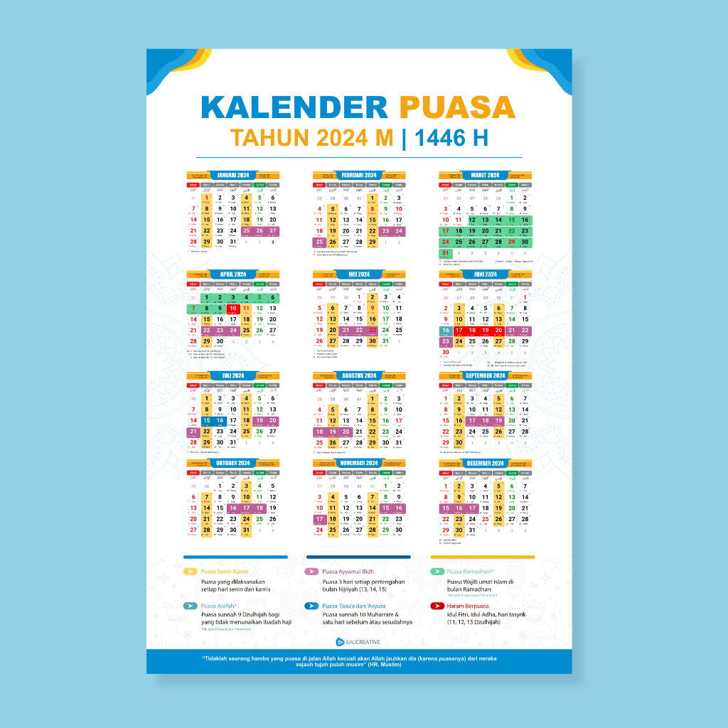 Jual Kalender Puasa 2024 Kalender Shaum 2024 Kalender Dinding