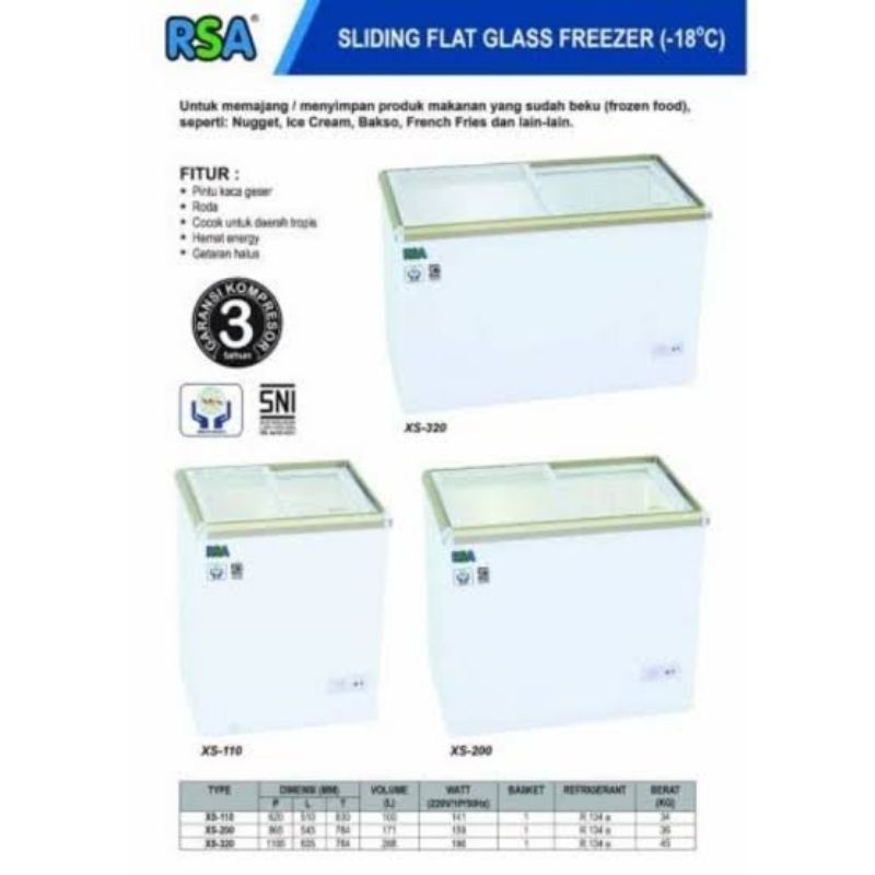 Jual Rsa Xs 110 Chest Freezer Box Sliding 100 L Lemari Pembeku kaca XS ...