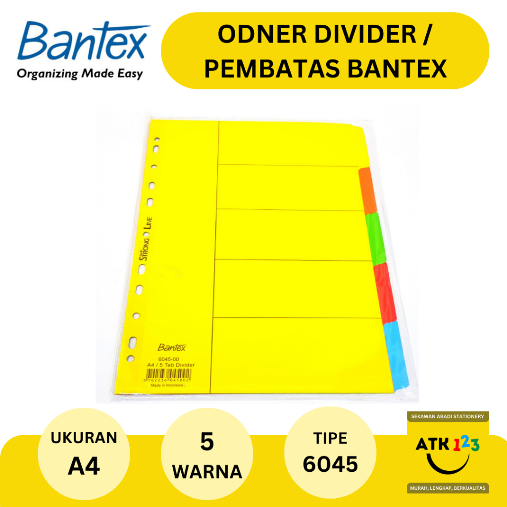 Jual Binder Divider / Pembatas Binder Ukuran A4 Merk Bantex 5 Warna