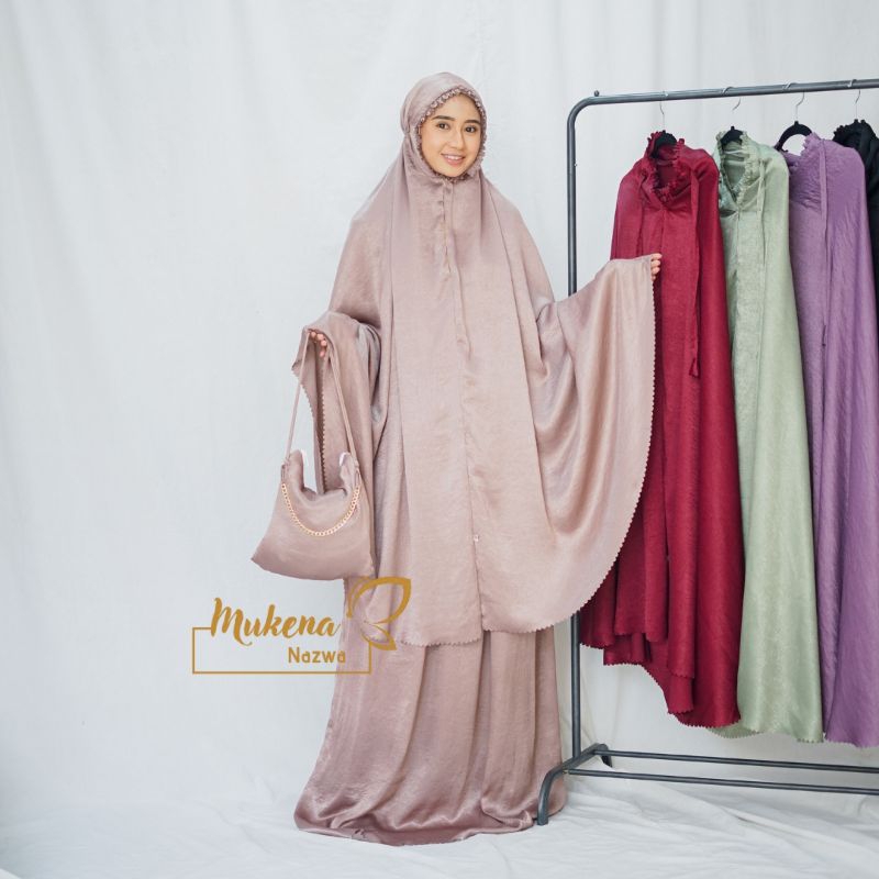 Mukena Nazwa - Mukena Dewasa 2in1 SANTORINI Lasercut Tas Rantai Mewah