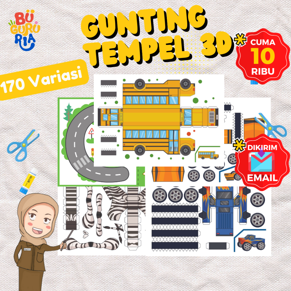 Jual Bu Guru Ria - 170++ Lembar Gunting Tempel 3D (PDF) / Worksheet ...