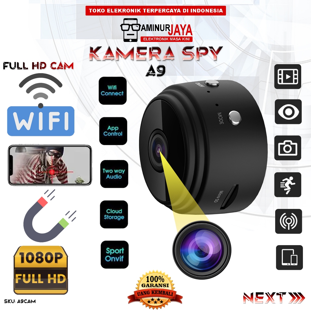 Jual Smart IP Camera CCTV A9 Wifi Small Kamera Full HD 1080P Wireless ...