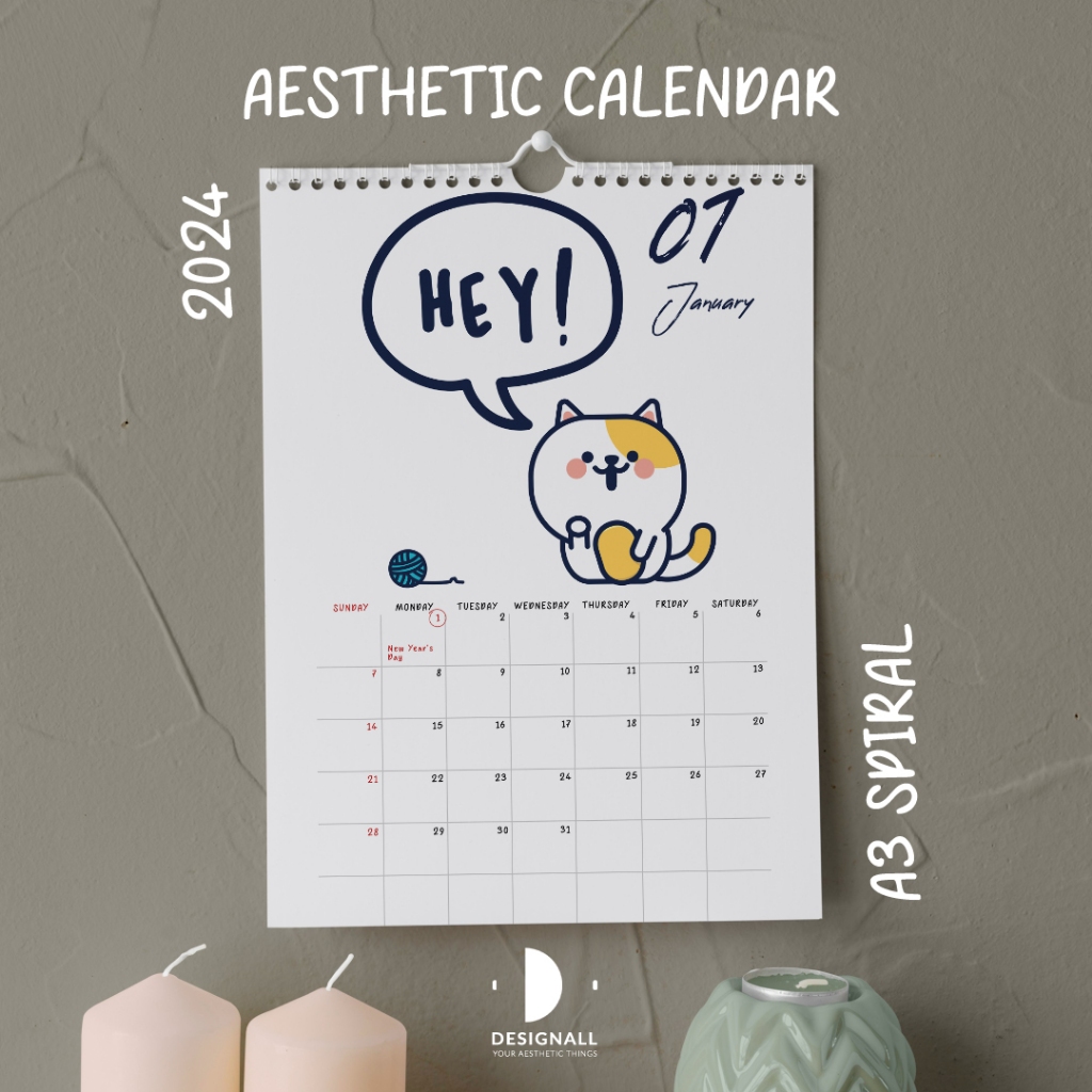 Jual DESIGNALL KALENDER DINDING AESTHETIC 2024 A3 SPIRAL CF | Shopee ...