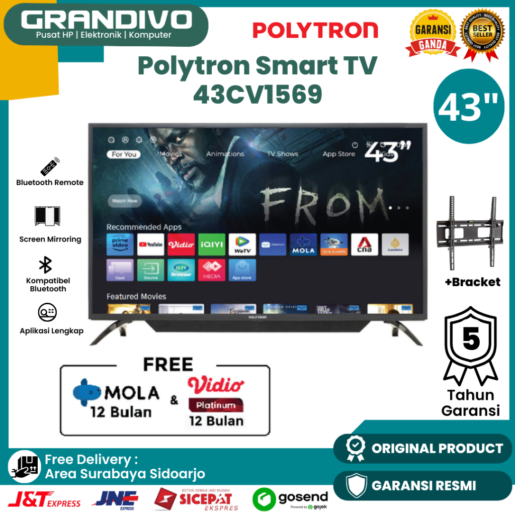 Jual TV Polytron Smart TV Lite 43Inch 43CV1569 FHD Free Mola TV 12
