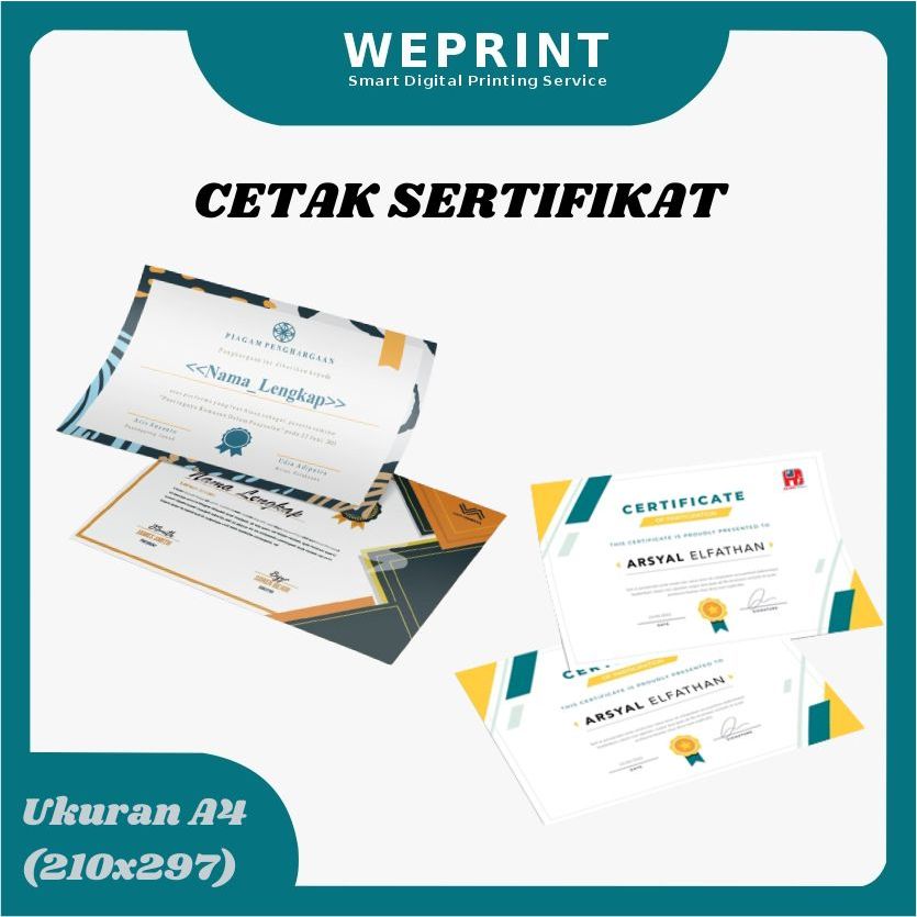 Jual Cetak Sertifikat Ukuran A4 Print Sertifikat Custom Piagam