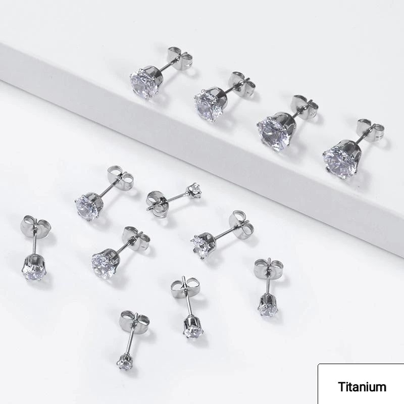 Jual Pasang Anting Titanium Permata Pria Dan Wanita Anting Stud Tindik Permata Silver Gold