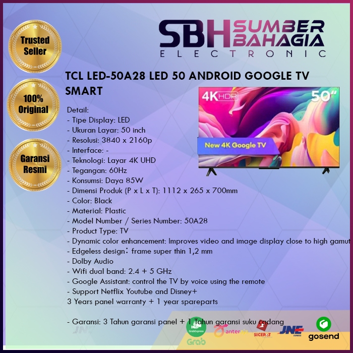 Jual TCL LED-50A28 LED 50 ANDROID GOOGLE TV SMART (NEW) (KHUSUS BANDUNG ...