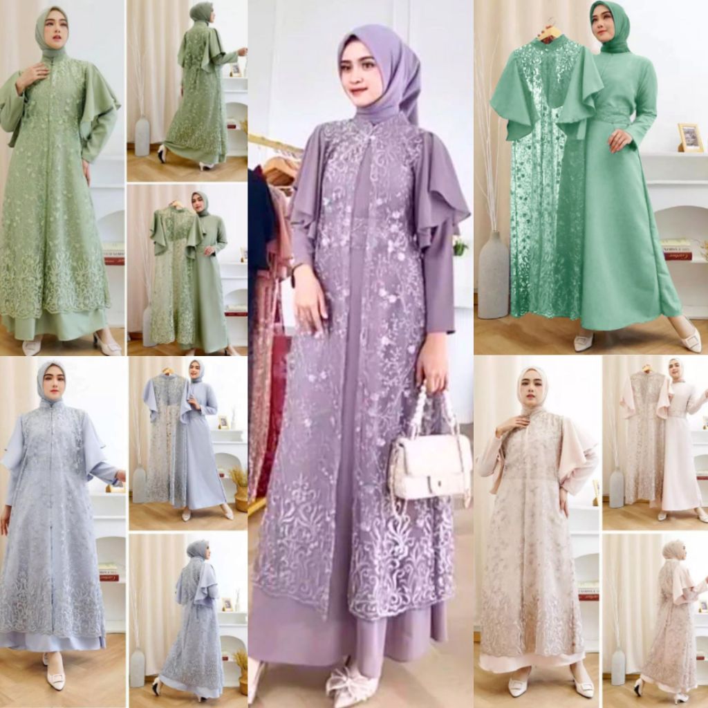 Jual Gamis Busui Outer Brukat Dress Seragam Remaja Jumbo Moscrepe Premium Brokat Tile 9816