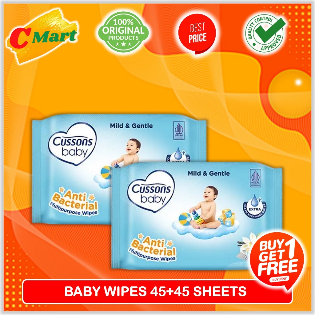 Jual Cussons Baby Wipes Mild Gentle 45s 45s Beli 1 Gratis 1 Biru