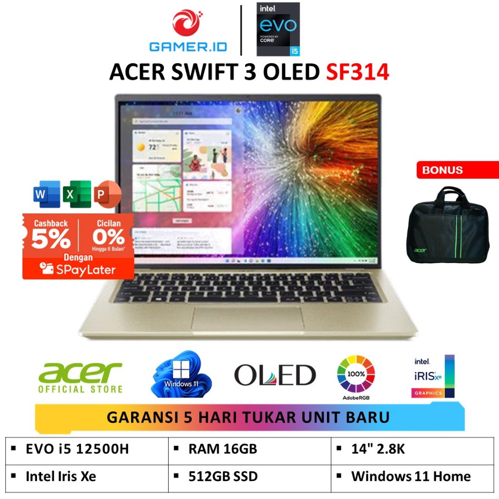 Jual Acer Swift 3 Oled Sf314 Intel Evo I5 12500h Ram 16gb 512gb Ssd