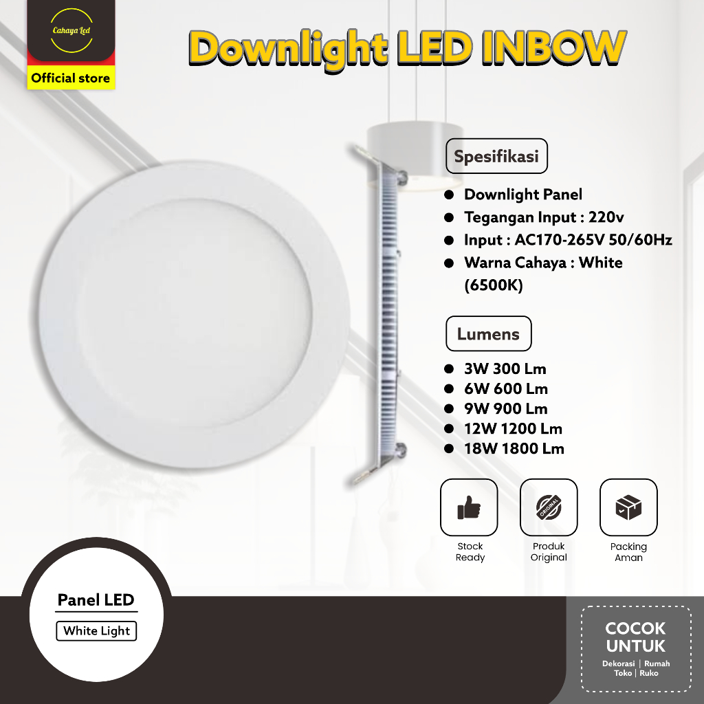 Jual Lampu Downlight LED Panel INBOW 6w 12w 18w Bulat 6500K Asli ...