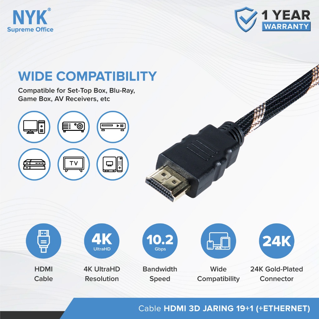 NYK Kabel HDMI 3D 19+1 Ethernet 1.5 Meter [BISA COD] Cable HDMI 8K HDMI KARET (2)
