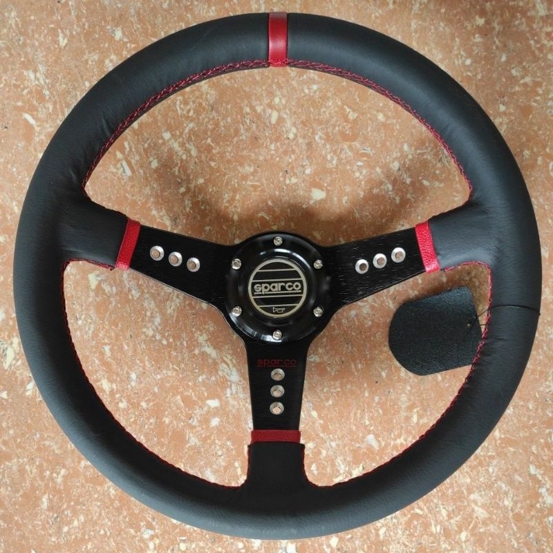 Jual setir stir racing balap mobil kulit asli UNIVERSAL hitam lis merah ...