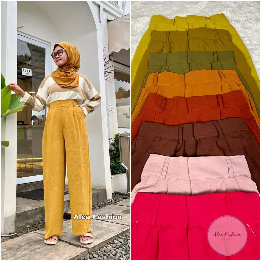 Celana Kulot Crinkle Highwaist Wanita Premium