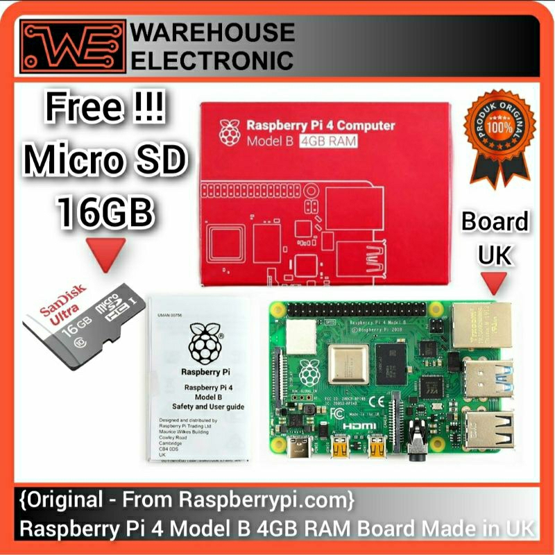 Jual Raspberry Pi 4 Model B 4GB RAM Raspi 4 Rasberry Pi 4 Board UK ...