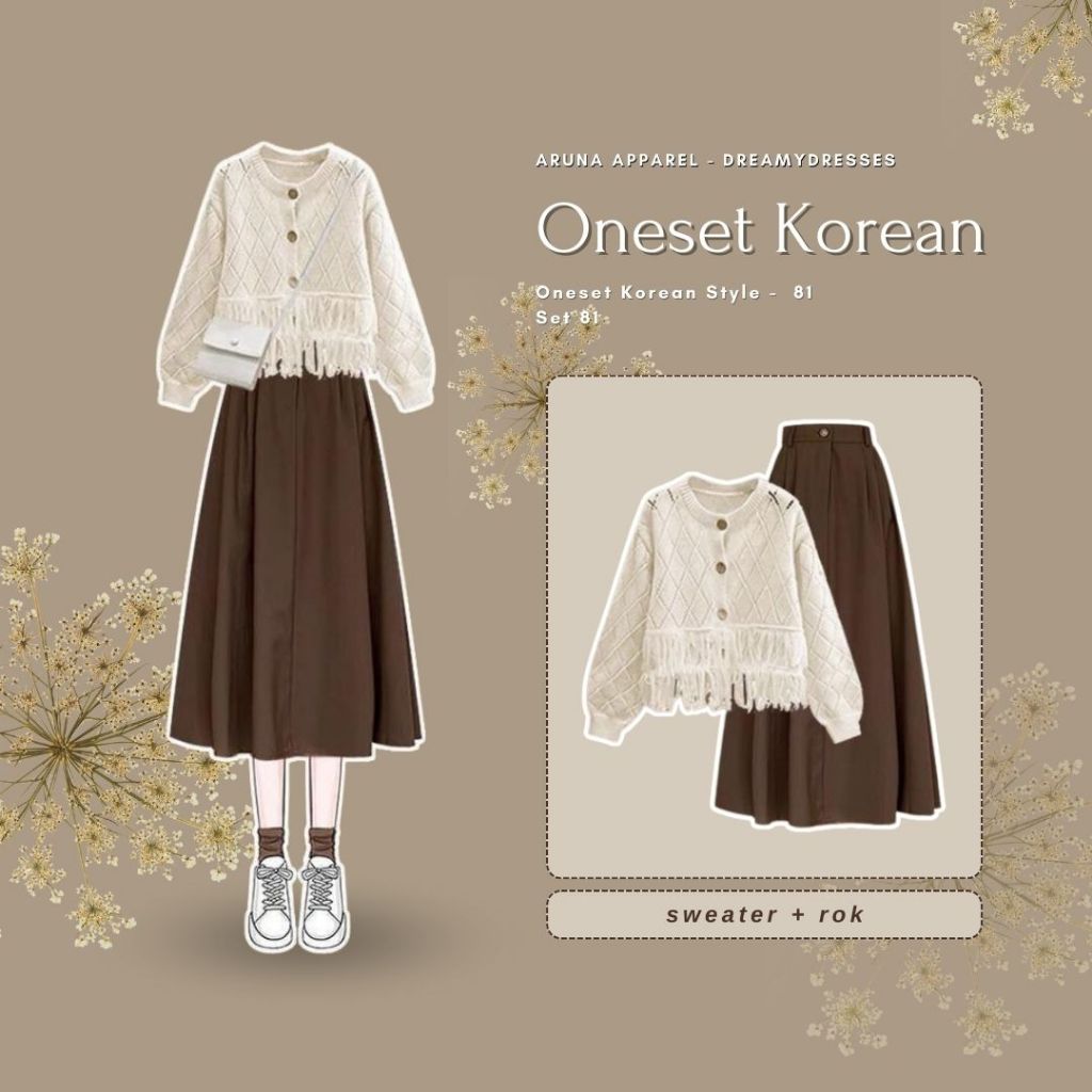 Jual Set 81 Setelan One Set Korean Style, OOTD, Vintage Retroo Dress