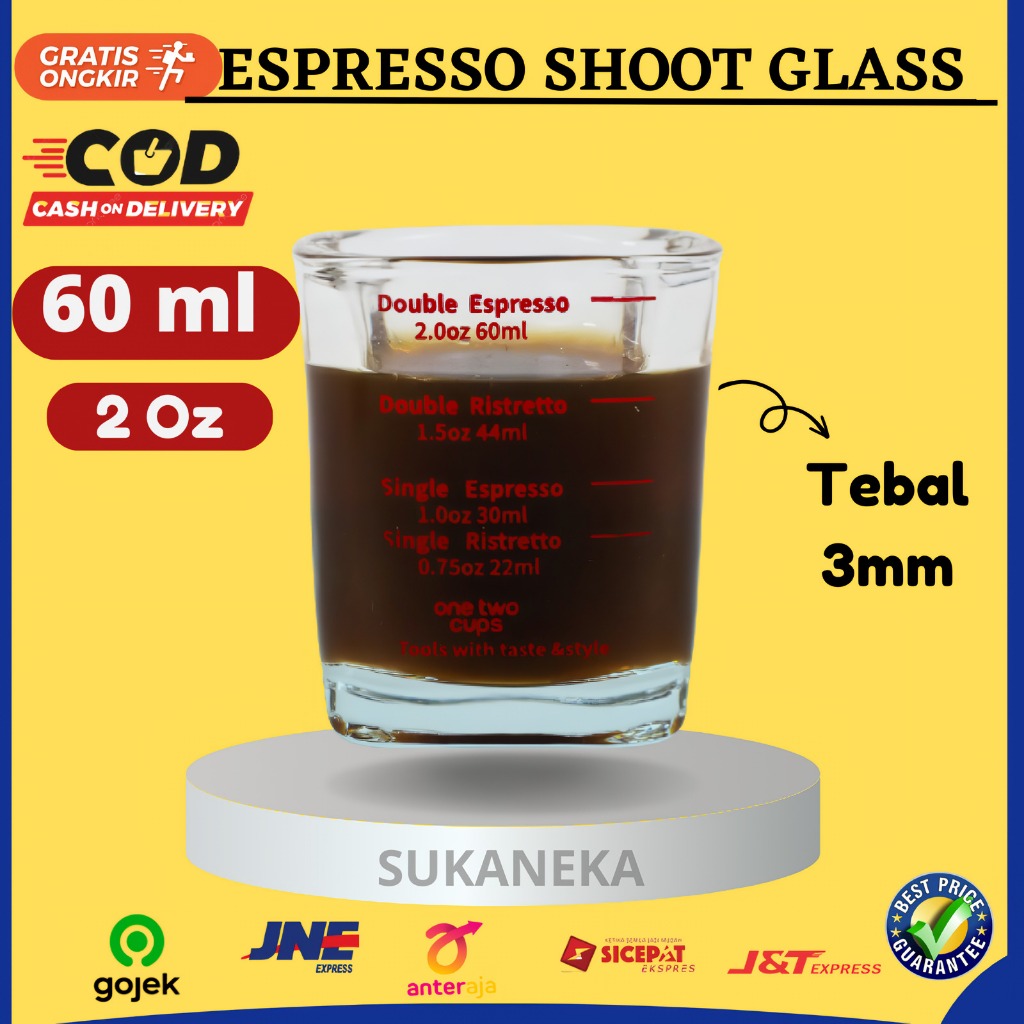 Jual Espresso Double Single Shot 60ml Glass Coffee Sloki Gelas Takar Ristretto Kopi Mug Cup 0028