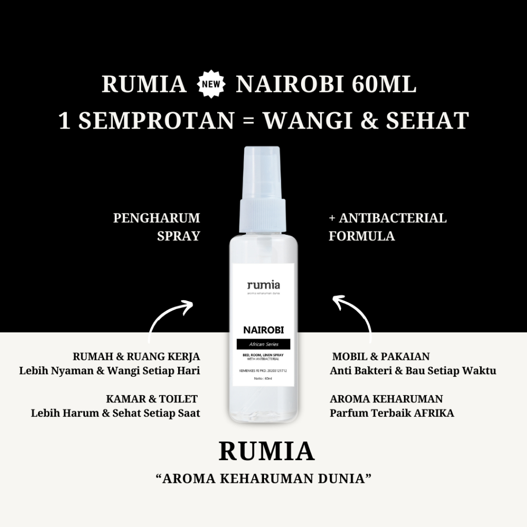 Jual RUMIA Pengharum Spray + Antibacterial 60ml Aroma RUMIA NAIROBI