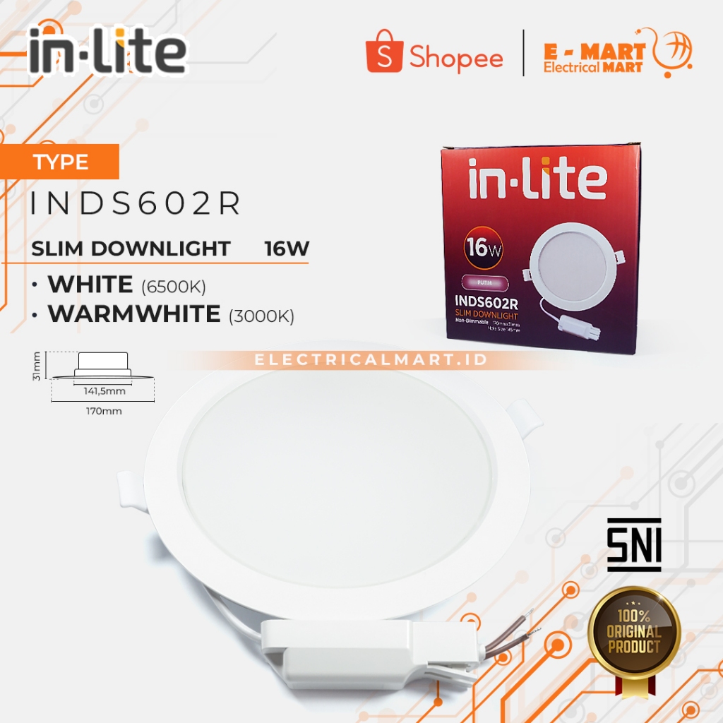 Jual INLITE Downlight LED PANEL SLIM 16W BULAT In-Lite INDS602R 16watt ...