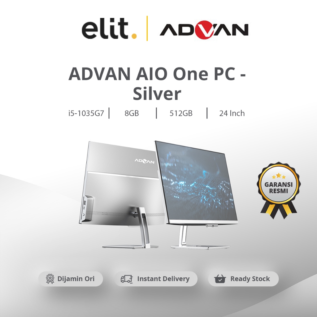 Jual ADVAN AIO One PC (i51035G7/8GB/512GB/Iris/24"FHD/Win11/Silver