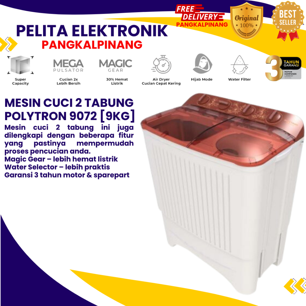 Jual MESIN CUCI POLYTRON PWM 9072 [9KG] / POLYTRON PWM 9072 MESIN CUCI ...