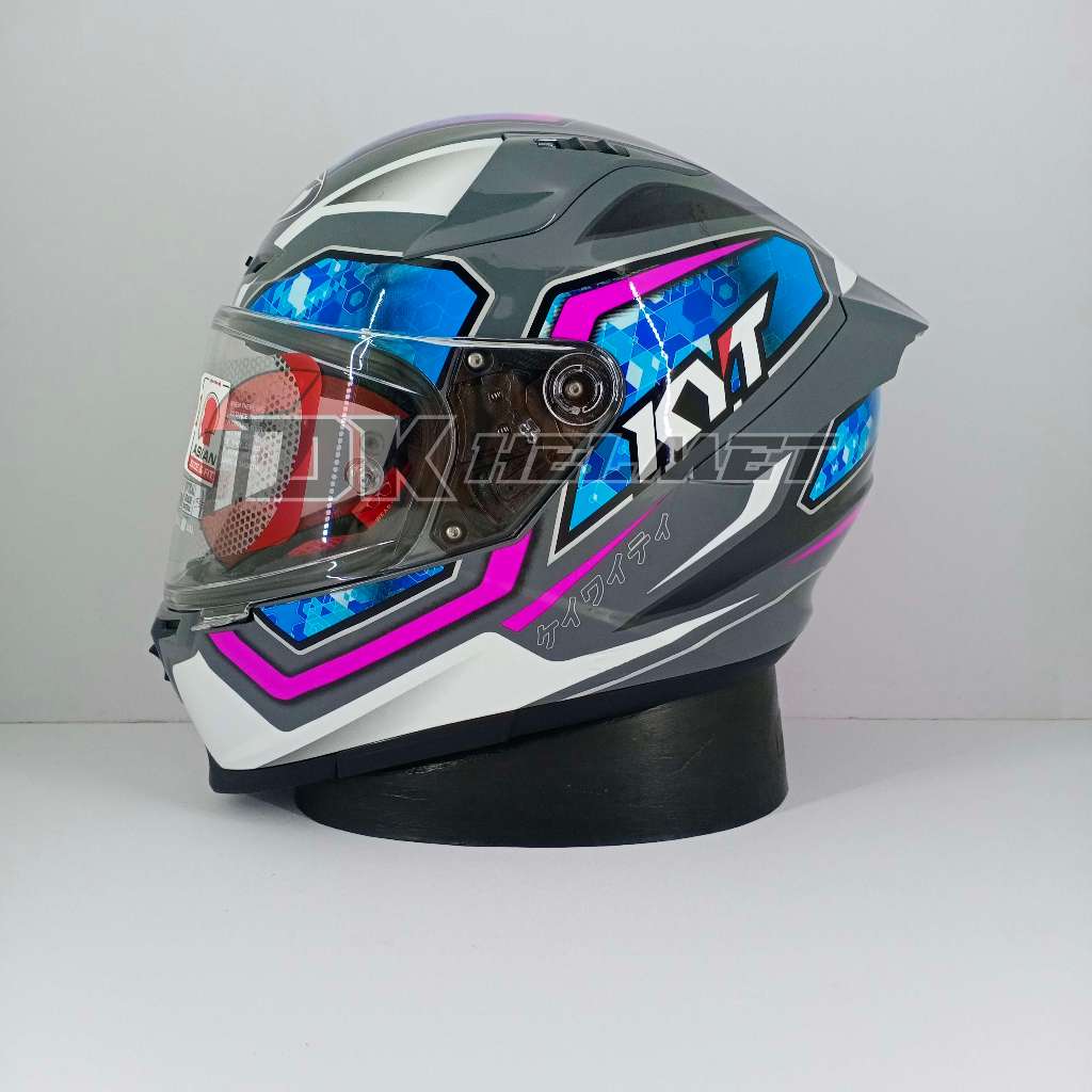 Jual Helm Full Face KYT Striker Motif 1 Gorilla Grey Blue Purple Gloss