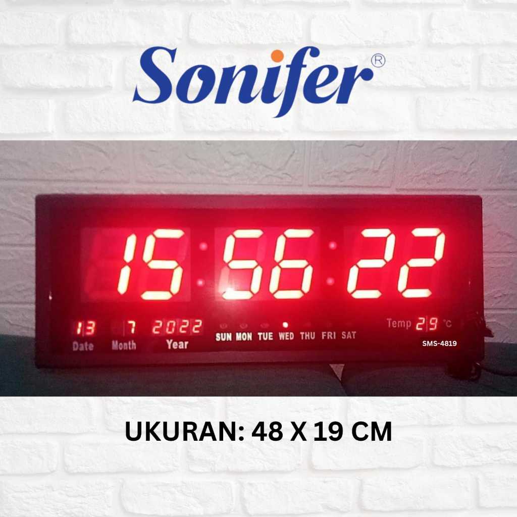 Jual JAM DINDING DIGITAL Sonifer SMS-4819 LED HIJAU / BIRU 48 X 19 Cm ...