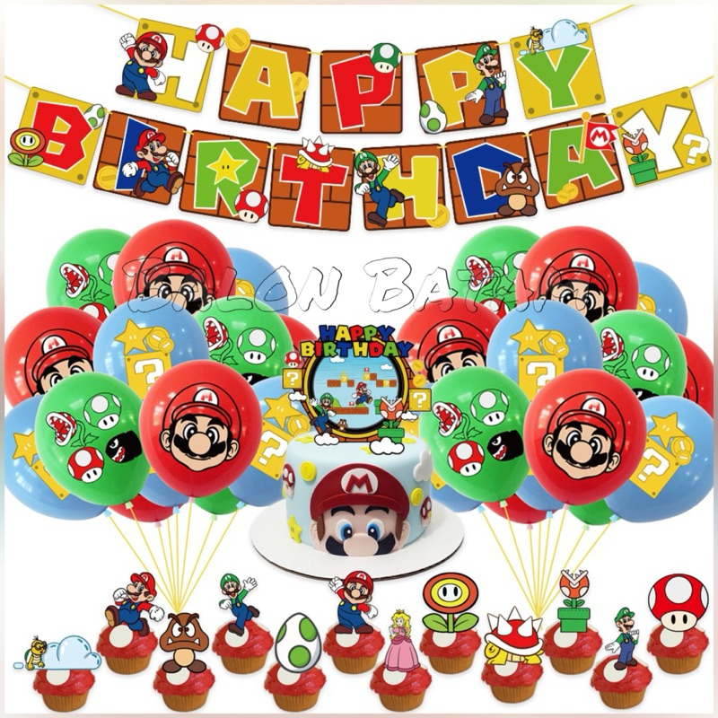 Jual Paket Balon Banner Super Mario Shopee Indonesia