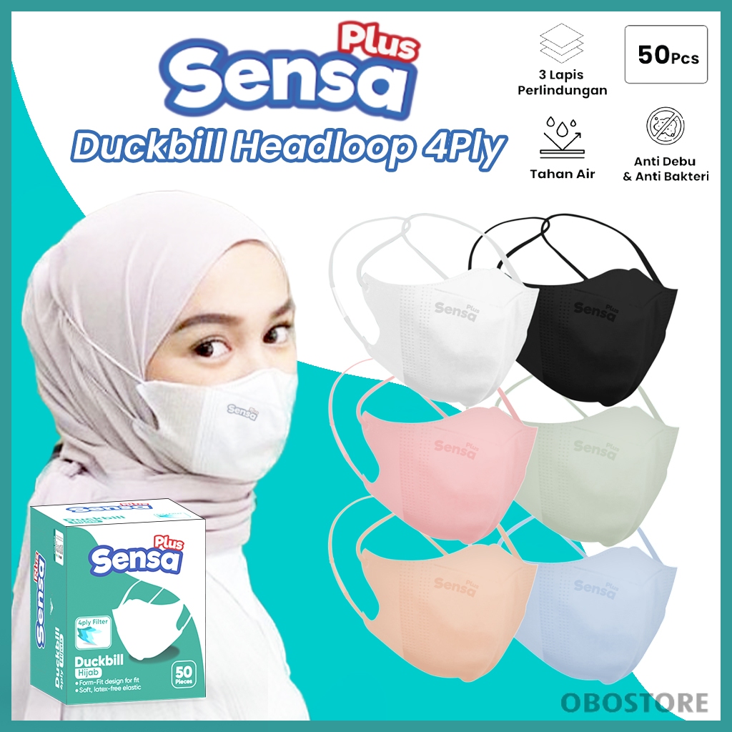 Jual Masker Duckbill 4ply Hijab Headloop Sensa Plus isi 50pcs | Shopee ...