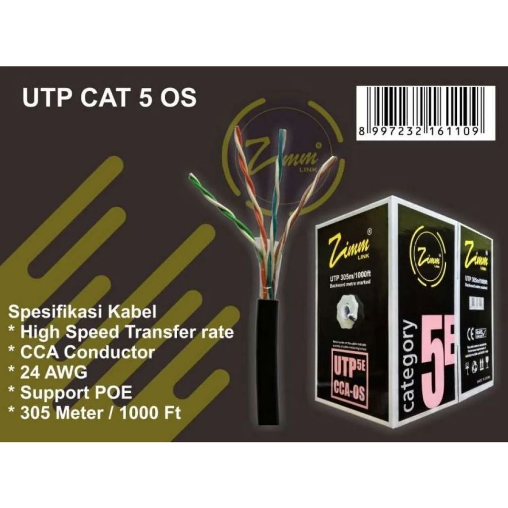 Jual Kabel Lan Utp Cat E Cca Os Outdoor Hitam Zimmlink Panjang