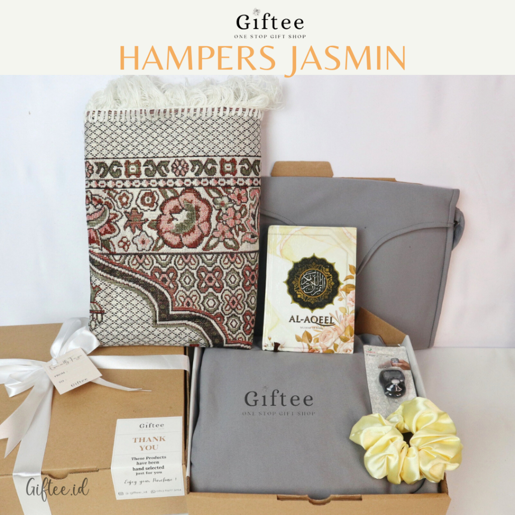HAMPERS WANITA JASMIN SET PERLENGKAPAN SHOLAT CEWEK MUKENAH SAJADAH ALQURAN KADO LEBARAN MUSLIMAH