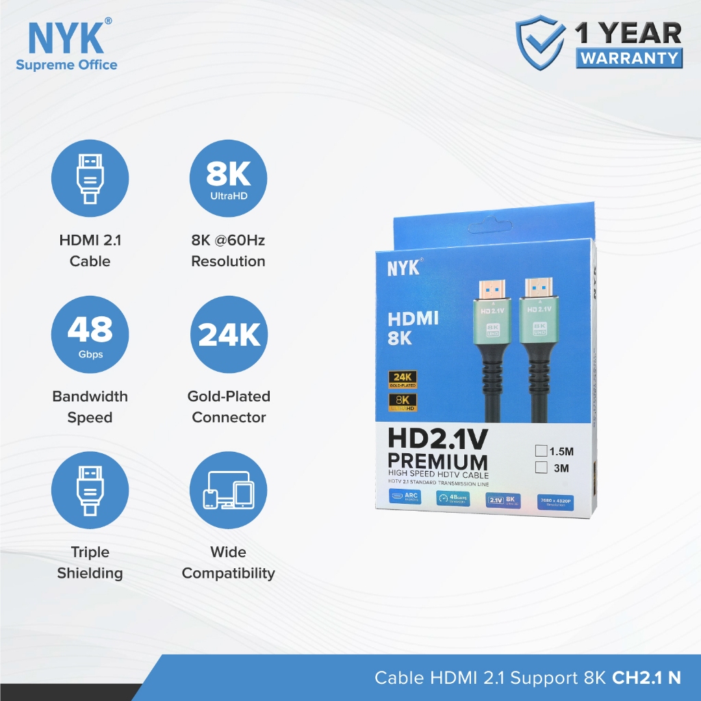 NYK Kabel HDMI to HDMI 2.1 Support 8K Ultra HD 3 Meter COD (6)