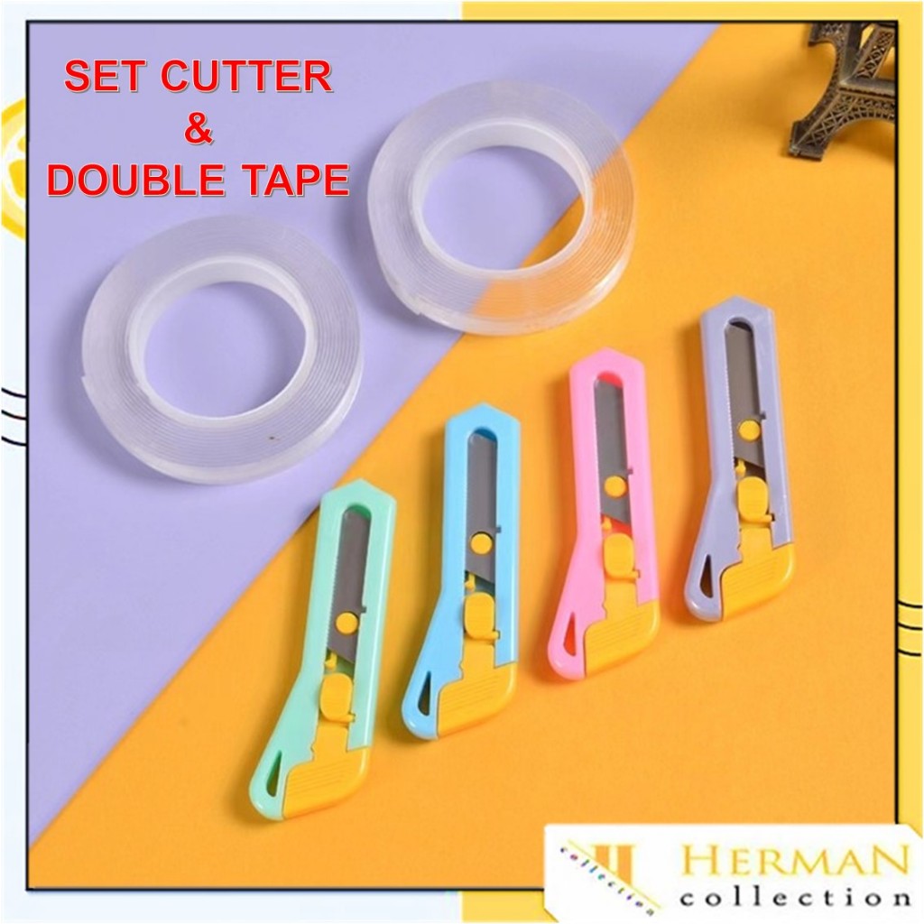 Jual HC Cutter Mini Portable Dan Double Tape Gel 2 In 1 Kater Kecil ...