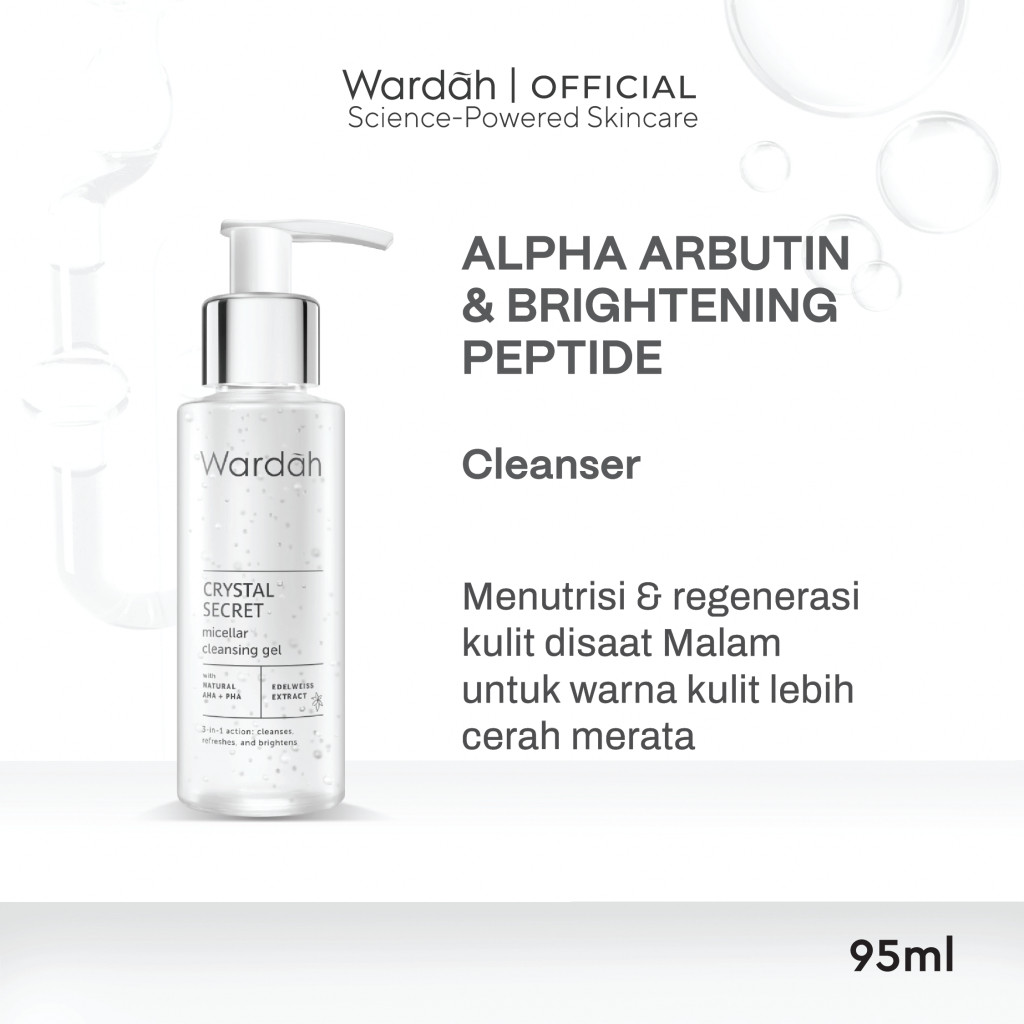 Wardah Crystal Secret Micellar Cleansing Gel 95 ml - Micellar untuk kulit berminyak - Pembersih Muka dengan Extract Edelweiss - Mencerahkan dan Menyamarkan Flek Hitam