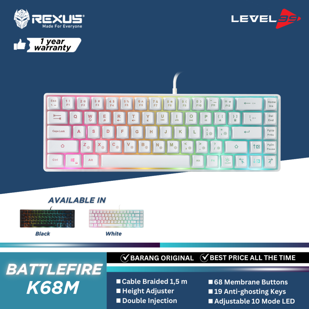Jual Rexus Keyboard Gaming Mini Battlefire K68M Shopee Indonesia