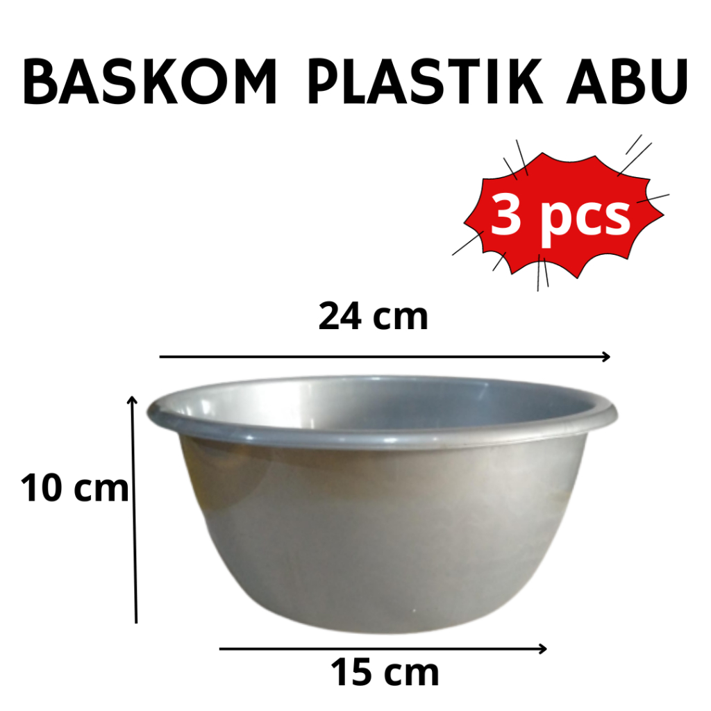 Jual Baskom plastik abu diameter 24cm baskom serbaguna isi 3 pcs ...