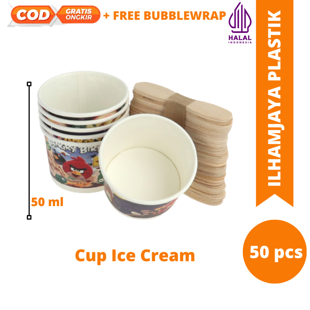 Jual Cup Es Krim + Sendok isi 50 / Papercup Es Krim / Gelas Kertas 2 Oz ...
