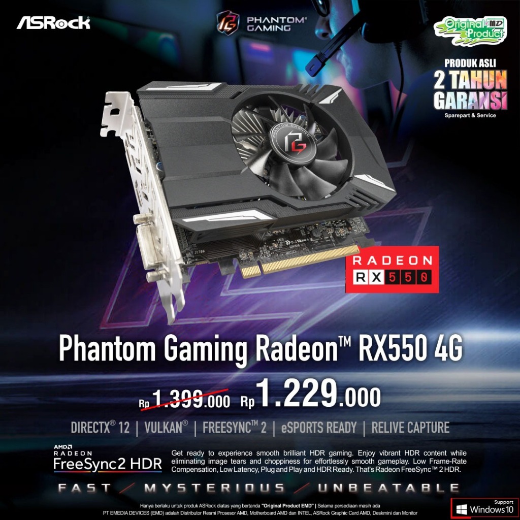 Jual VGA Asrock Radeon RX550 Phantom Gaming 4GB - 4 GB GDDR5 | Shopee ...