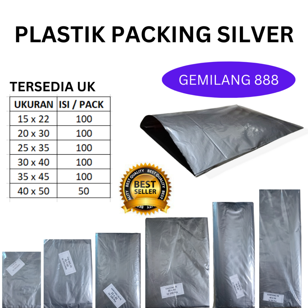 Jual Plastik Packing Silver Uk 20x30 100pcs 25x35 100pcs 30x40 100pcs 35x45 100pcs 4224