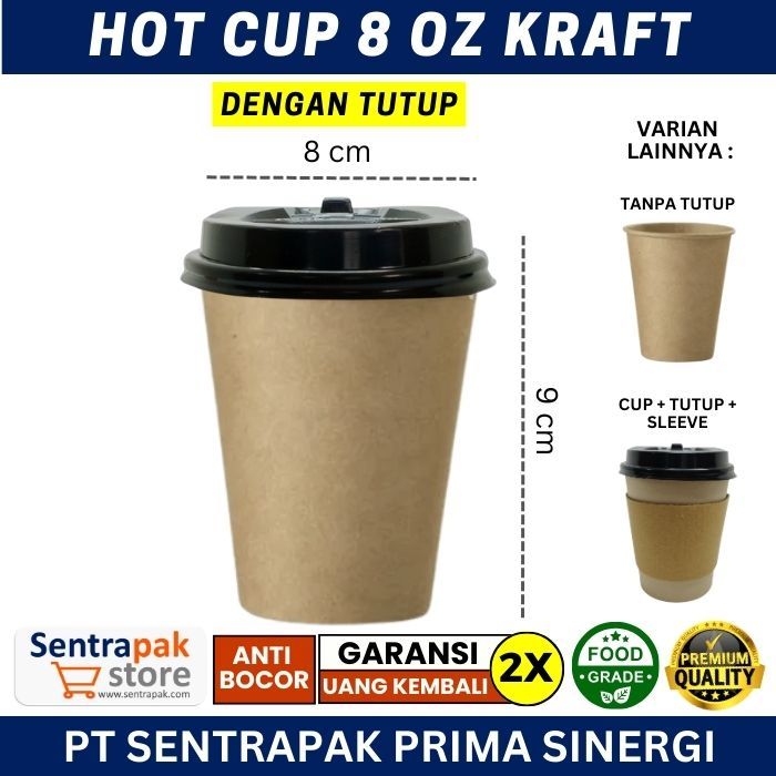 Jual Paper Cup 8 Oz Kraft Hot Dengan Tutup Gelas Kertas Kopi 8oz Shopee Indonesia 3020