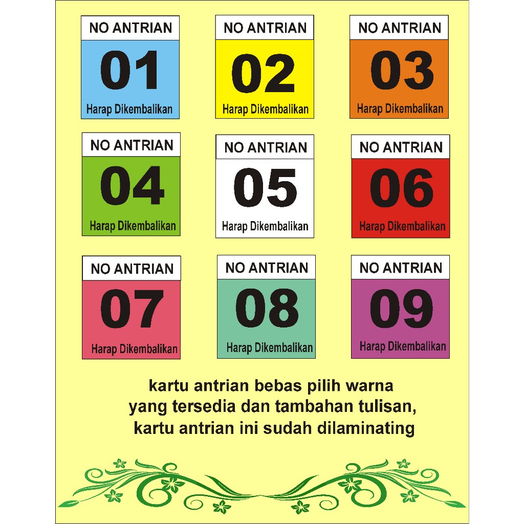 Jual Kartu Antrian Nomor Parkir Nomor Antrian Costum Shopee Indonesia 2535