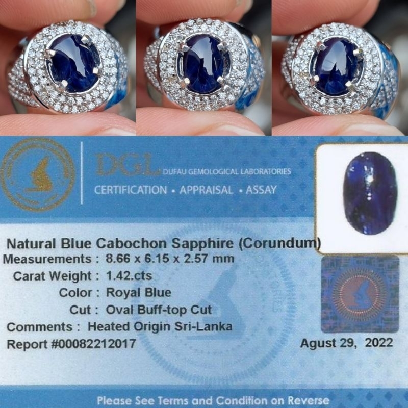 natural royal blue safir ceylon cts ring perak memo DGL lab