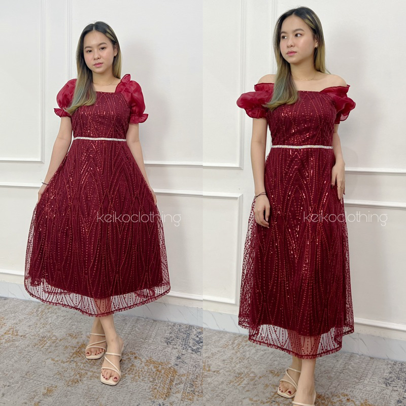 Jual KC - Emily Flare Dress - Gaun Wanita Payet Tile Sequin - Pesta ...