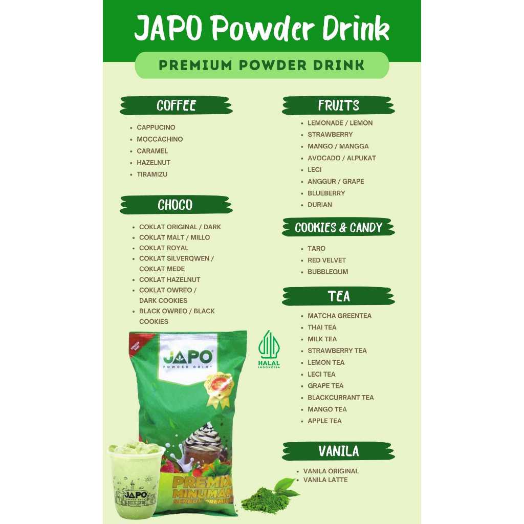 Jual REPACK 500 Gr JAPO PREMIUM POWDER DRINK | SERBUK MINUMAN INSTAN 1/ ...