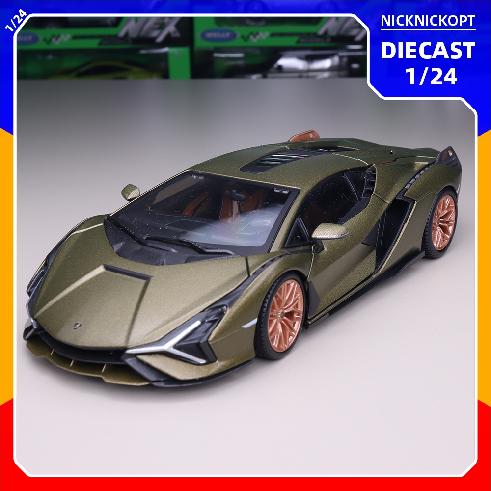 Bburago - Lamborghini Sian FKP 37 Vert, voiture miniature à l'échelle 1:18, réplique détaillée avec portes, capot et coffre ouvrants, licence officielle Lamborghini, âge recommandé 3+ ans