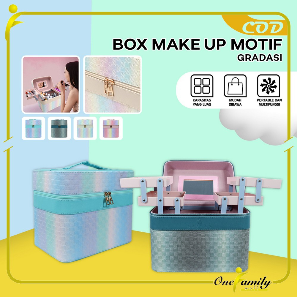 Jual ONE-K159 Box Make Up Motif Gradasi Anyaman 2 Tingkat Tas Kosmetik ...
