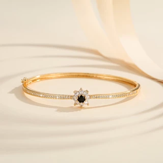Lanme Jewelry Gelang Bangle Titanium Wanita Anti Karat Gelang Tangan Korean Style Kristal Daisy Kecil Bunga Rantai Gold Alloy Premium Aksesoris Hiasan Tangan Mewah LM142