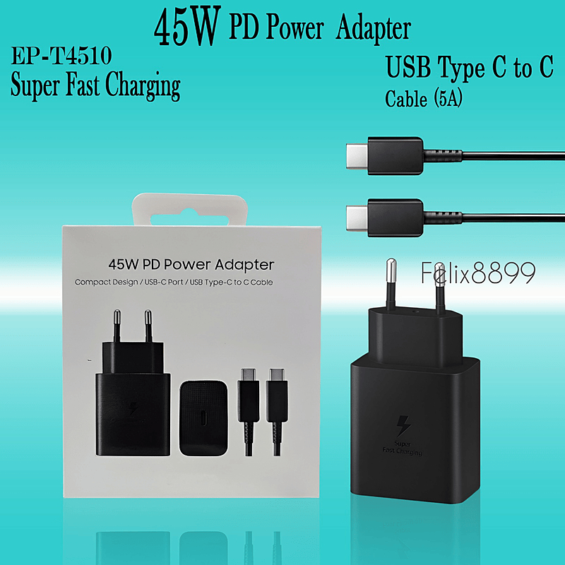 Charger Casan Samsung Galaxy S21 S22 S23 Plus Ultra FE 5G 45W 45 Watt Super  Fast charging USB Type C To C